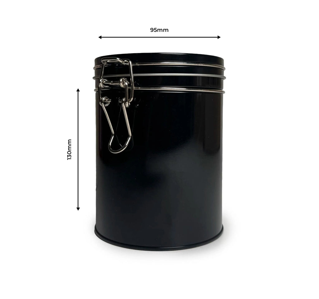 Boîte à thé ronde à couvercle à clip – Noire (150 g)