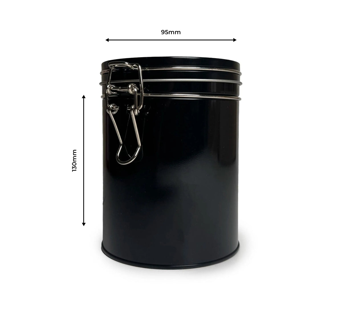 Boîte à thé ronde à couvercle à clip – Noire (150 g)